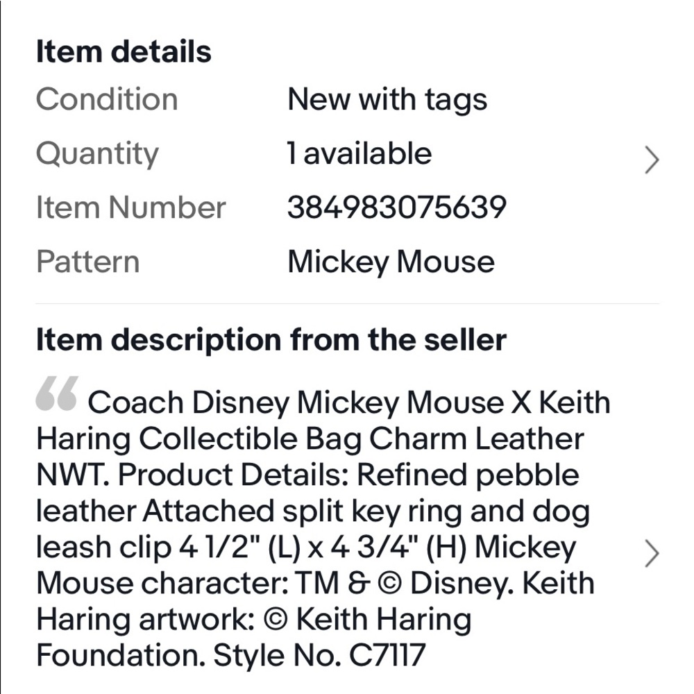 NWT Coach Limited Edition Disney Mickey Mouse X Keith Haring Charm - Picture 4 of 12